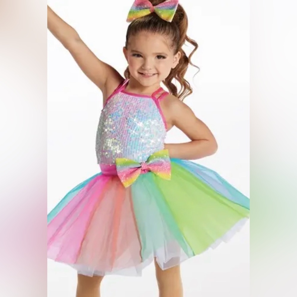 Rainbow Sequin Kids Dance Costume Size Small 3-4